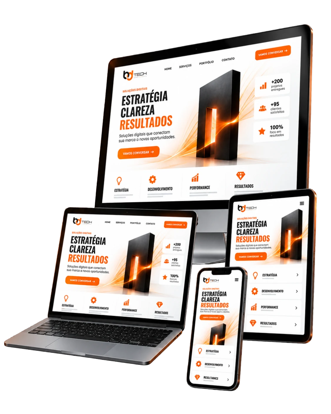 Site responsivo em computador, notebook, tablet e celular